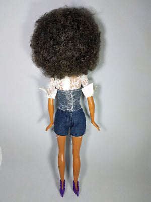 Denim Corset With Lace Top X Tie Afro Collector Doll
