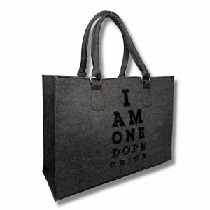 I Am One Dope Chick Black Denim Tote With Gold Hardware
