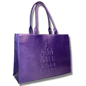 I Am One Dope Chick Leather Tote In Purple Reign
