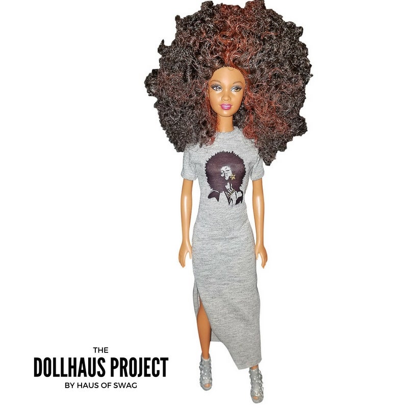 Soul Sista | Big Afro Hair Doll In Grey Dress