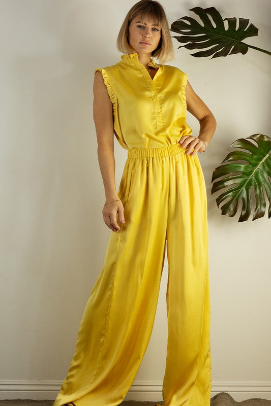 Ruffle My Feathers: Bold Yellow Pant Set