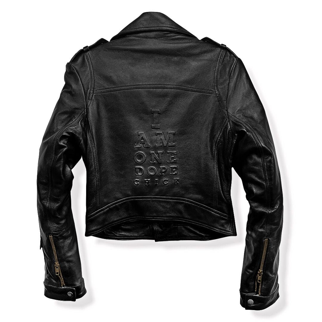 I Am One Dope Chick Leather Moto Jacket