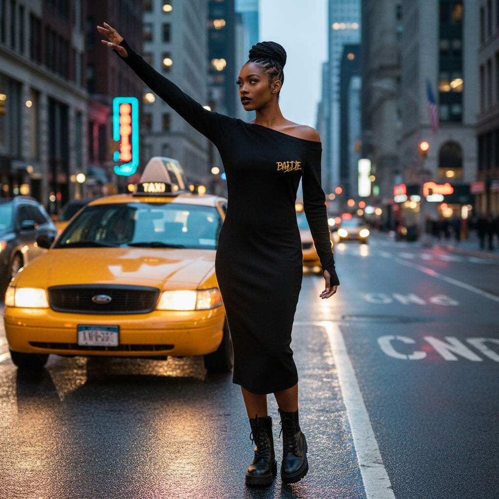 Baddie Off-Shoulder Midi Knit Dress L