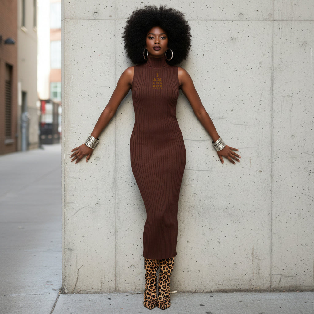 I Am One Dope Chick Ribbed Sweater Dress In Chocolate