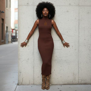 I Am One Dope Chick Ribbed Sweater Dress In Chocolate
