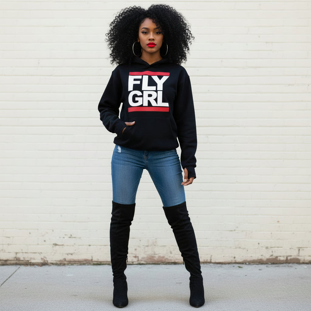 FLY GRL Hoodie With Thumbholes In Black