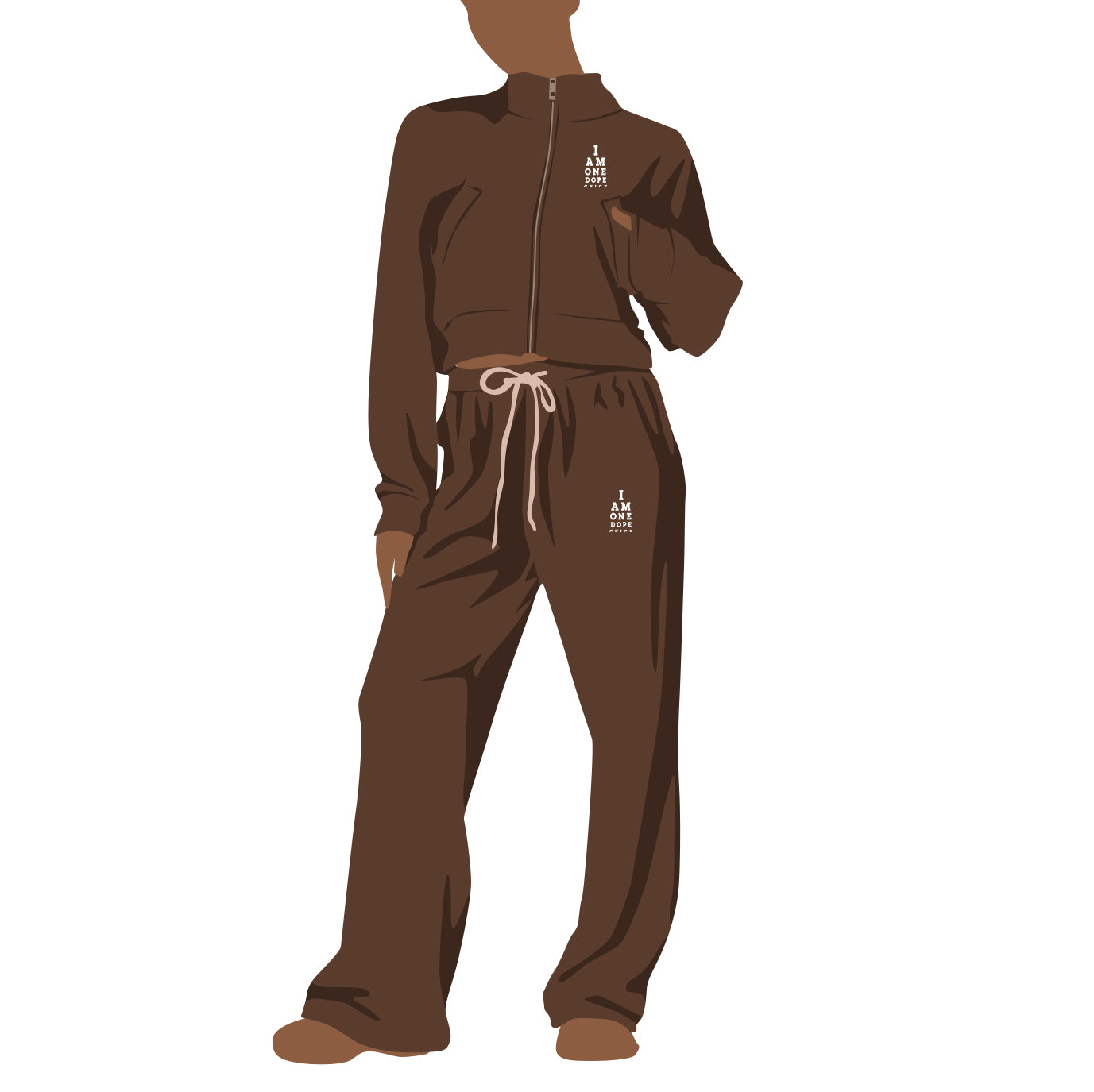 I Am One Dope Chick Hi-Neck Tracksuit In Chocolate