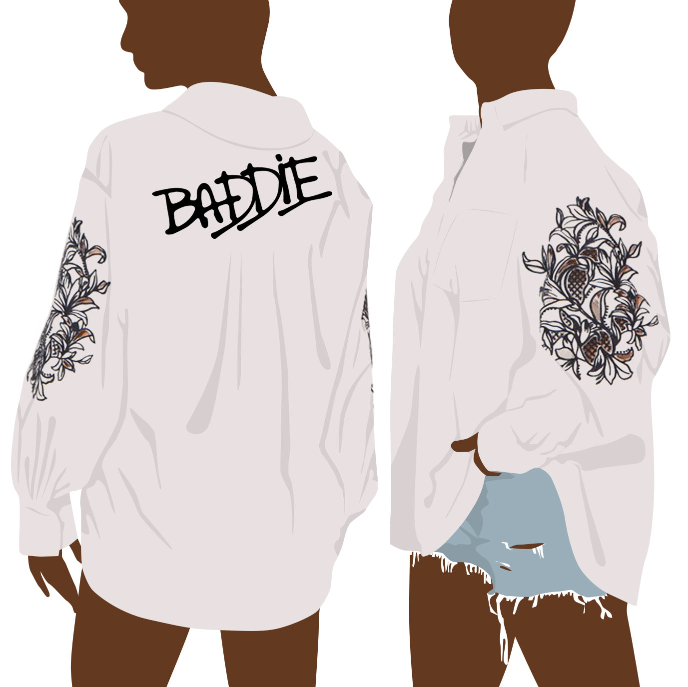 Baddie White Button Down With Floral Detail