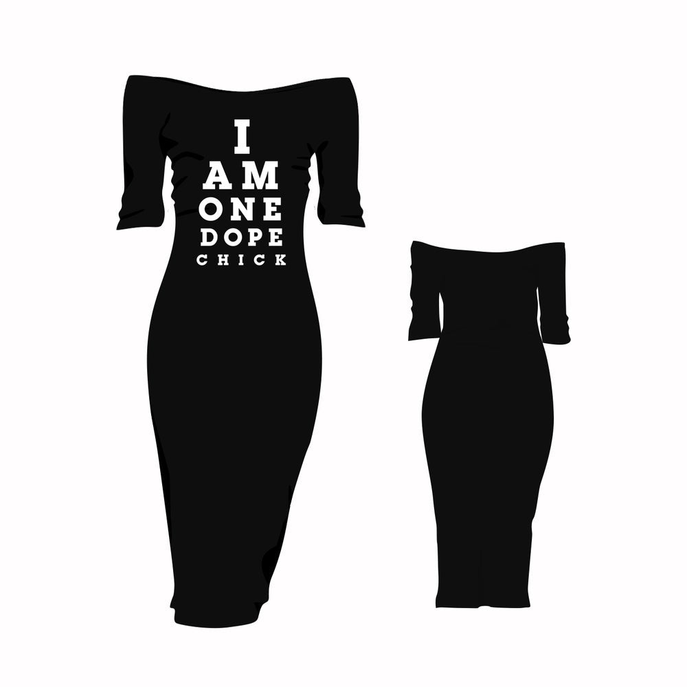 I Am One Dope Chick Off-Shoulder Midi In Black