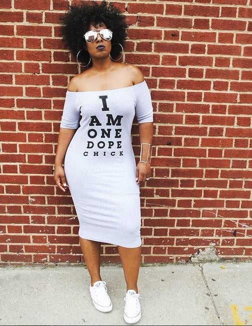 I Am One Dope Chick Off-Shoulder Midi In Black
