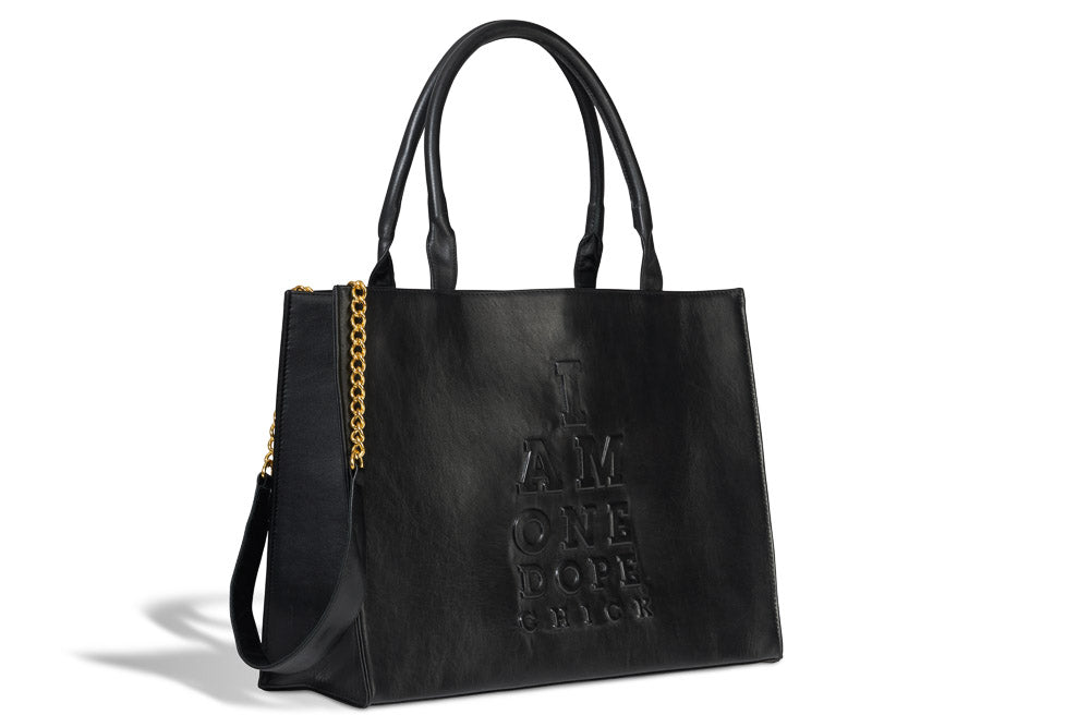 I Am One Dope Chick Leather Tote In Bossy Black - Haus of Swag