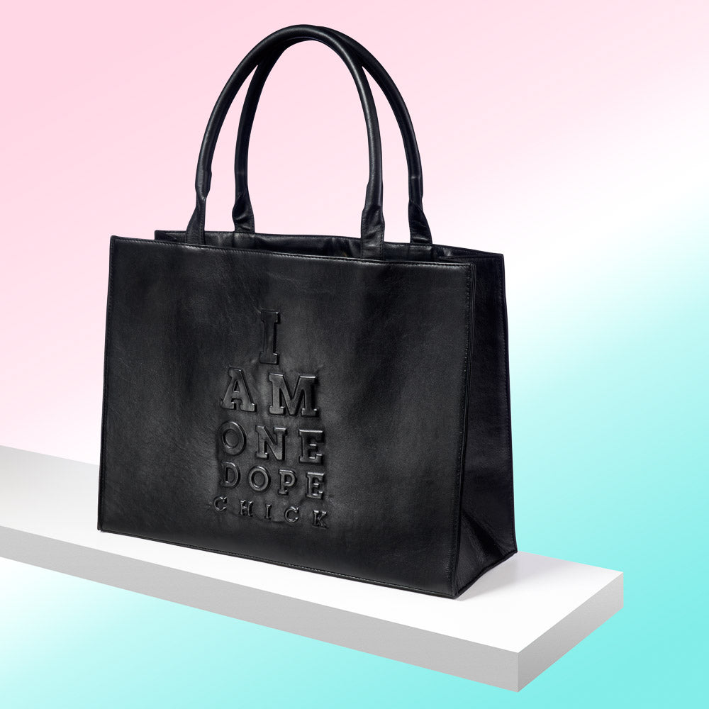 I Am One Dope Chick Leather Tote In Bossy Black - Haus of Swag